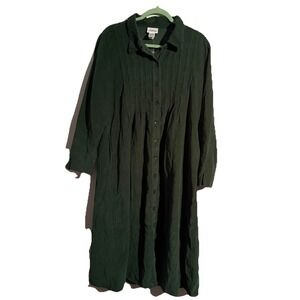 Vermont Country Store Dress Women's Large Green Corduroy Button Up Dress Modest